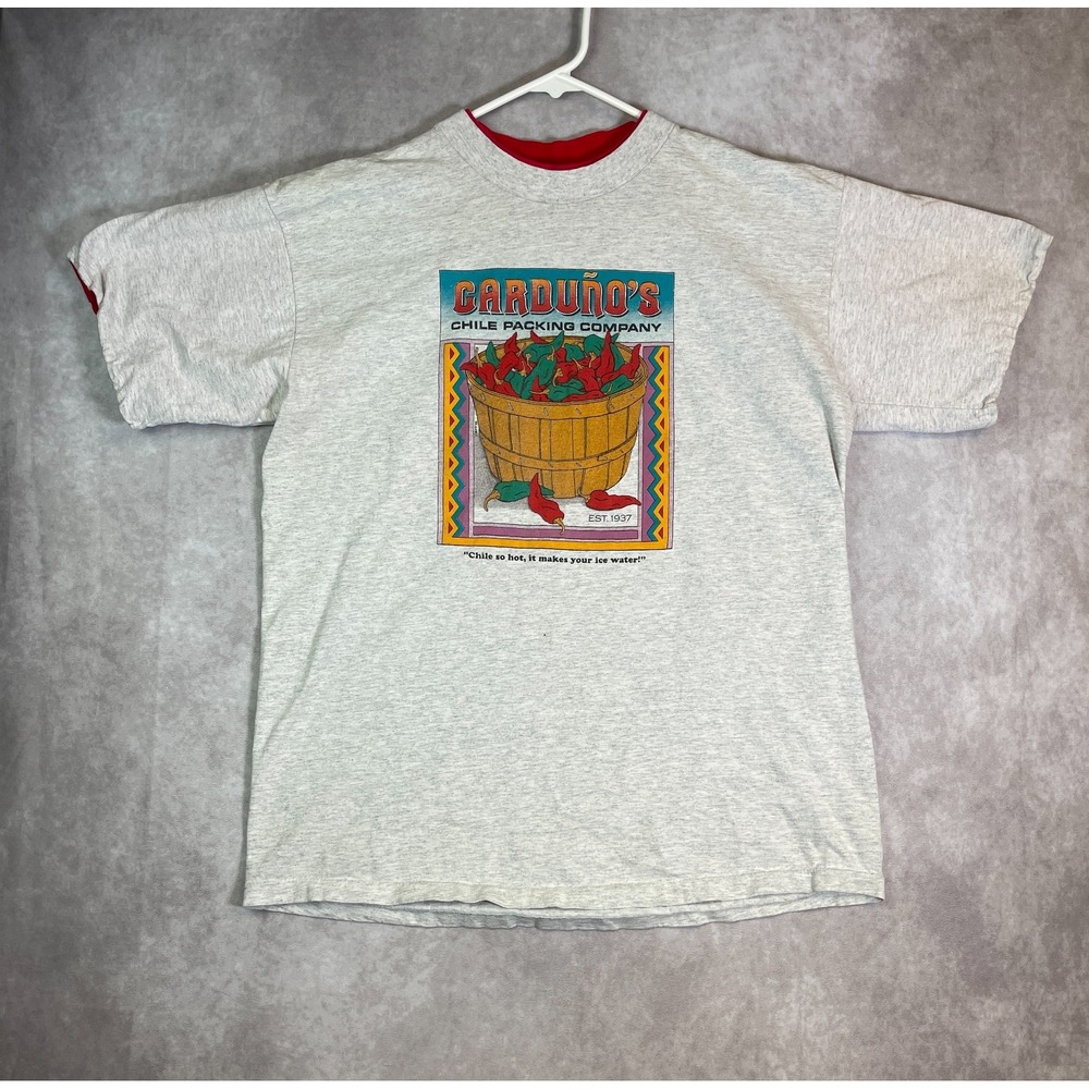VTG Cardunos Chili Packing Shirt Adult Large White Tee Single Stitch USA Made